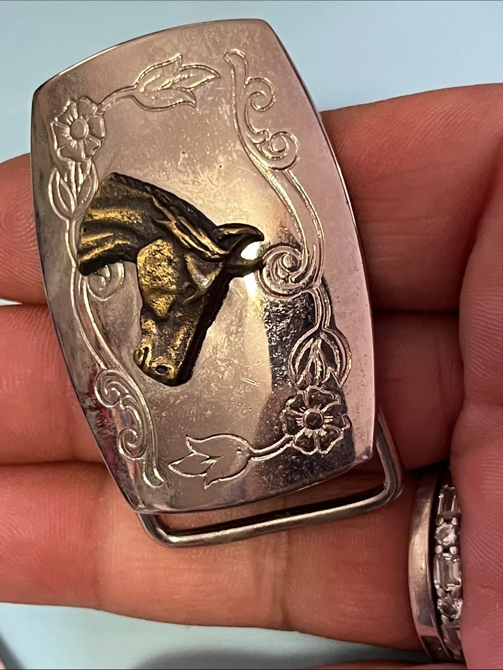 Vintage Rose Gold Belt Buckle with Brass Horse Head